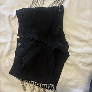 Forever 21 Black Jean Shorts with Rhinestone Fringe